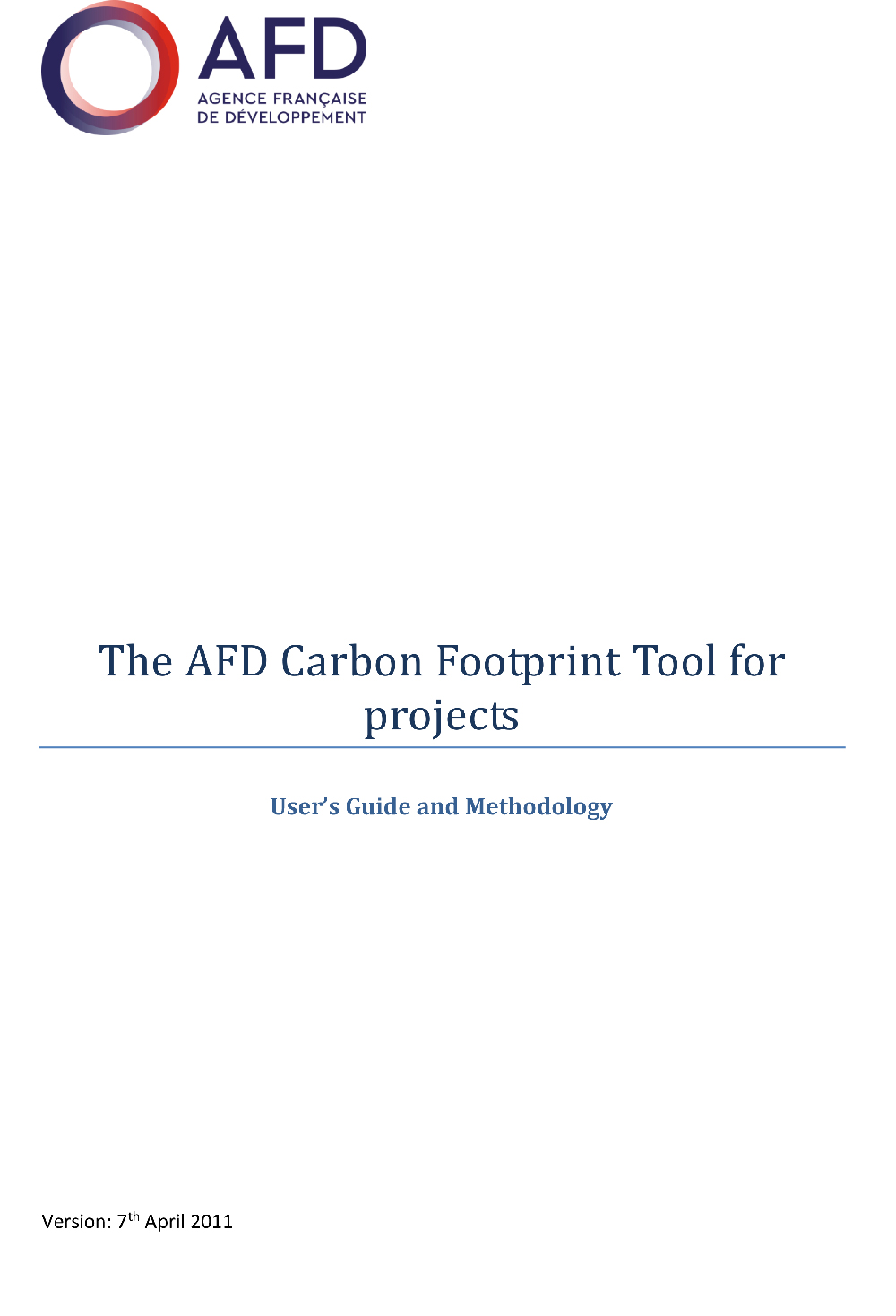 The AFD Carbon Footprint Tool for projects - User’s Guide and Methodology